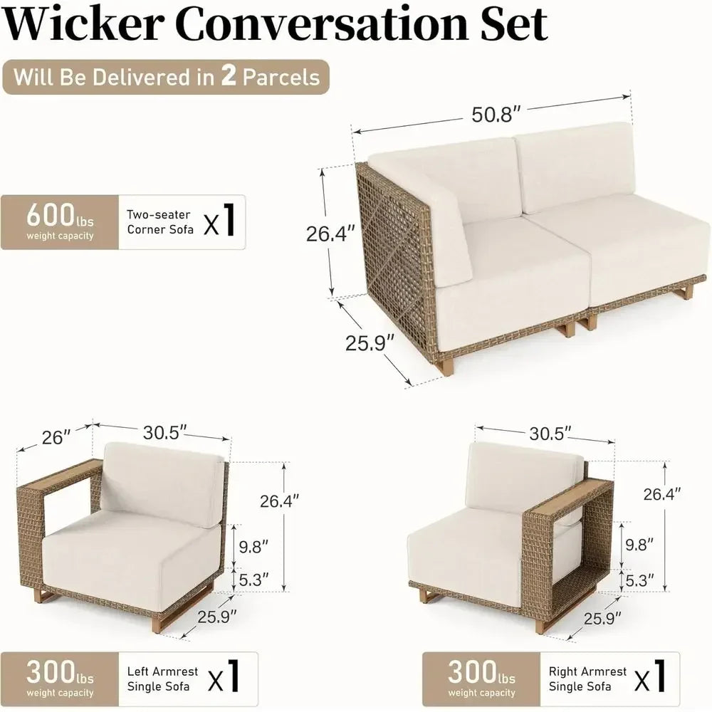 L Shaped Outdoor Sectional Sofa With Cushions For Patio Garden