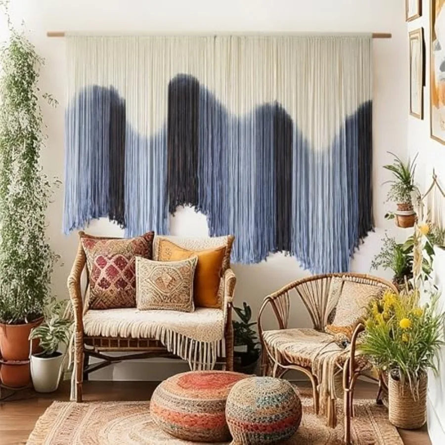 Macrame Wall Hanging Dip Dyed Fiber Art Tapestry Boho Decor