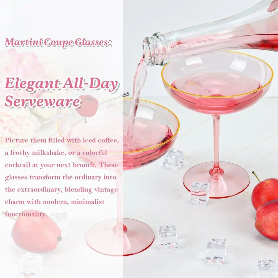 PCS Plastic Coupe Glasses 9 oz Pink Detachable Gold Rim Martini Glass Espresso Champagne Cocktail Cups Disposable Vintage Margar