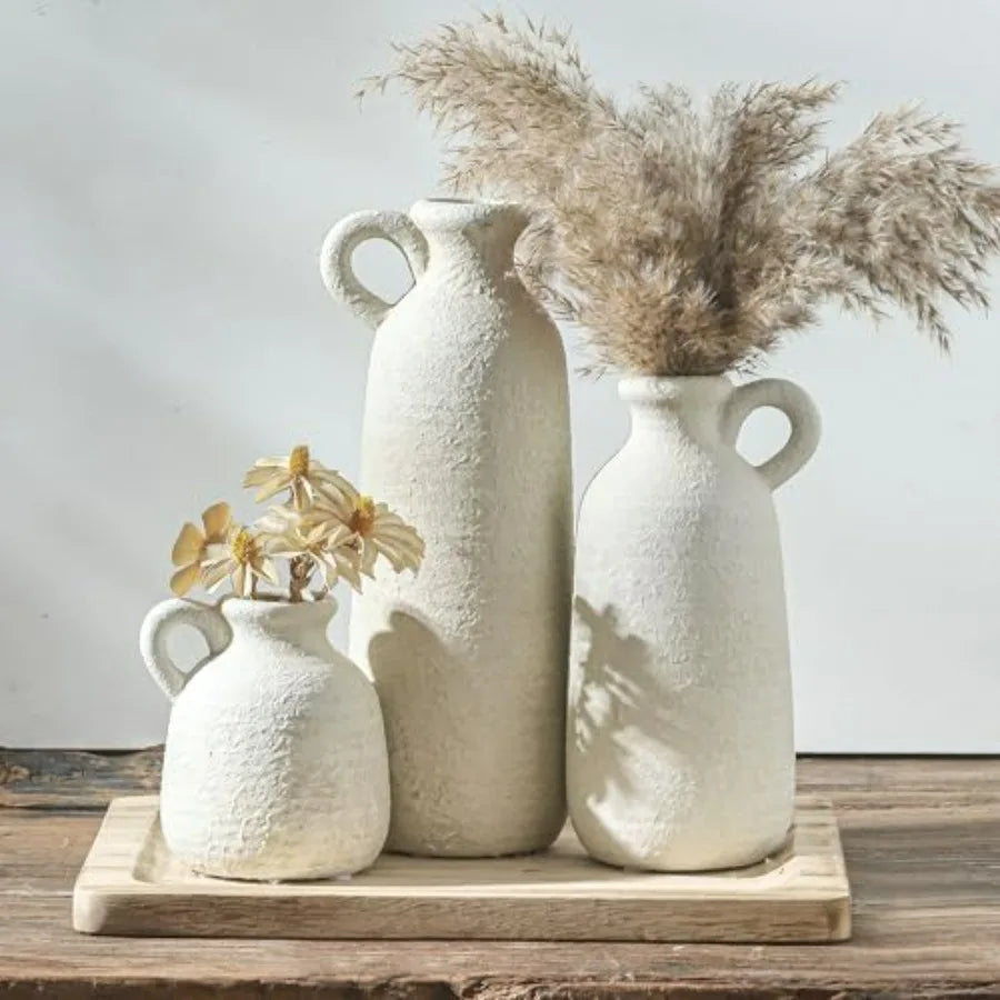 Ceramic Vase Set Of 3 Rustic Neutral Farmhouse Decor