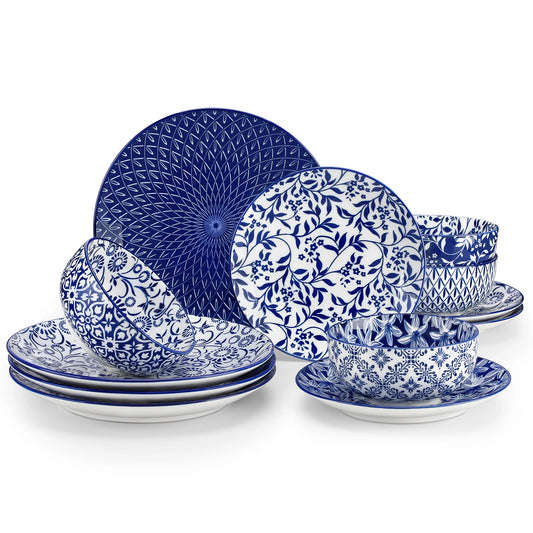 Malacasa Chinese Porcelain Plate Set Dinnerware Collection