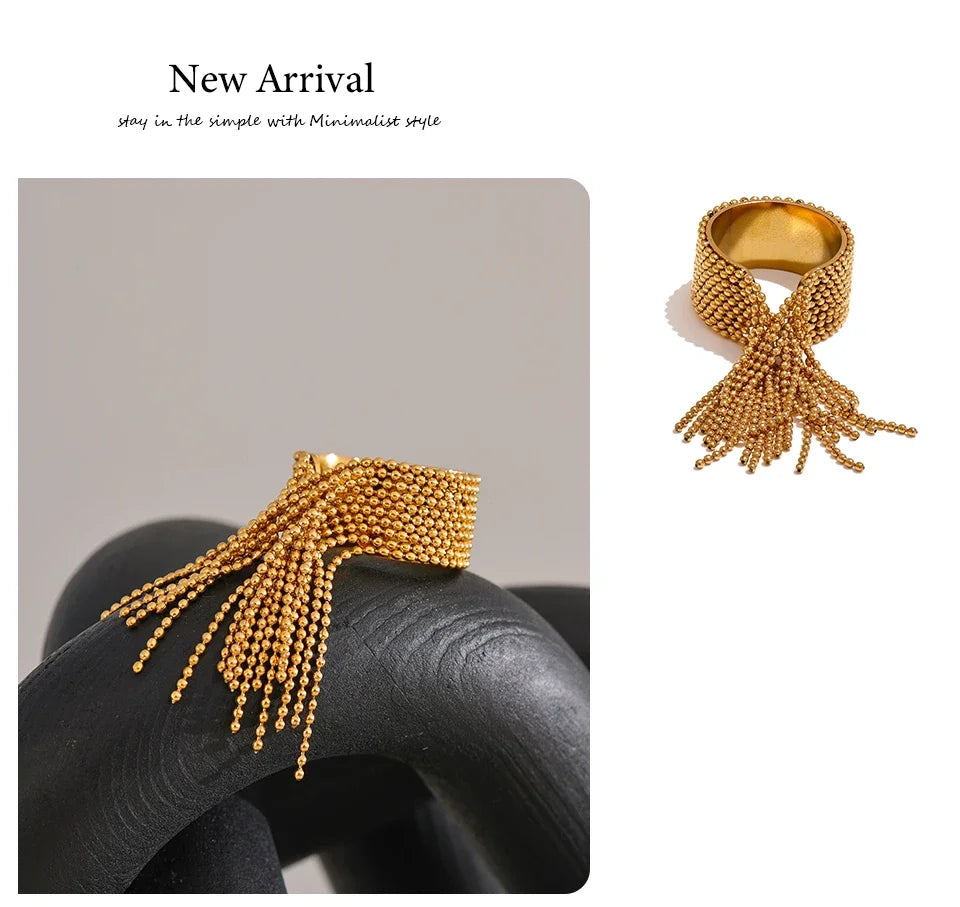 Yhpup Declaration Series Stainless Steel Chain Tassel Ring