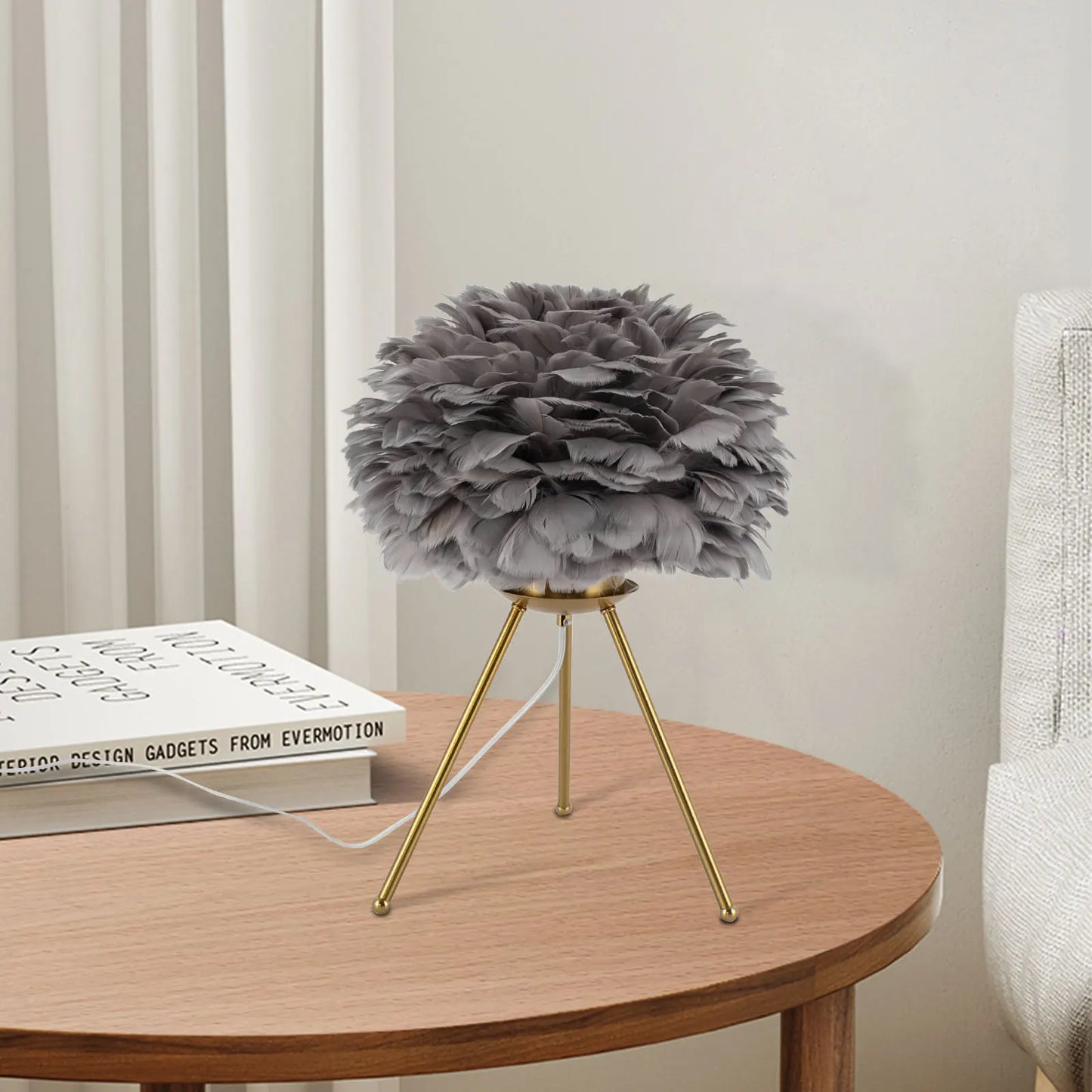 Feather Desk Lamp On Tripod Stand For Study Spaces