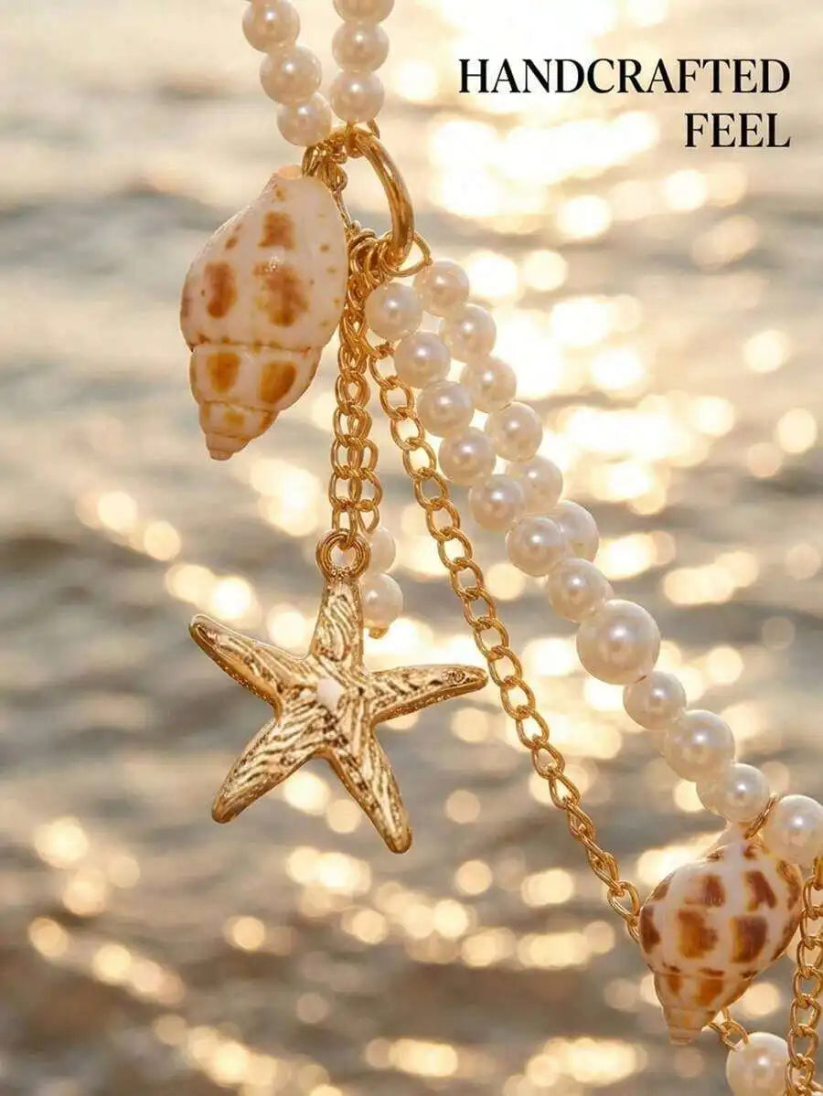 Boho Pearl Shell Starfish Waist Chain Body Jewelry For Women
