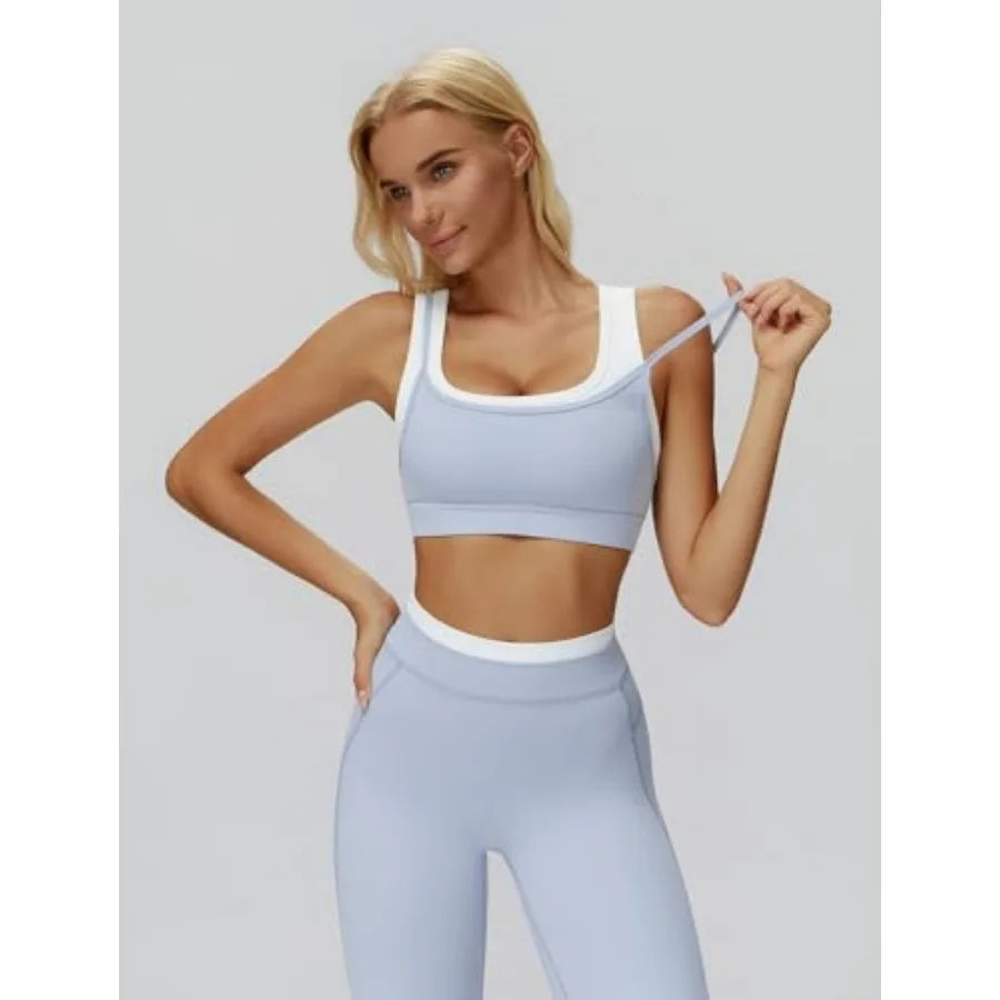 Women's Two-Piece U-Back Workout Set For Gym And Yoga