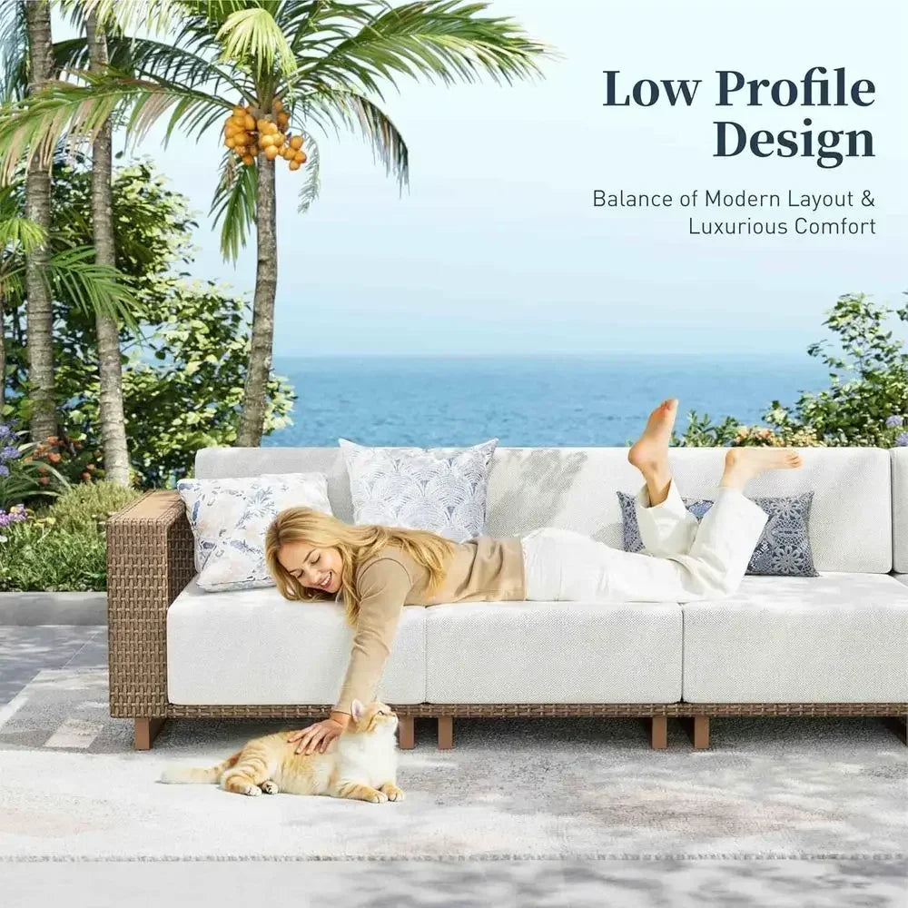 L Shaped Outdoor Sectional Sofa With Cushions For Patio Garden
