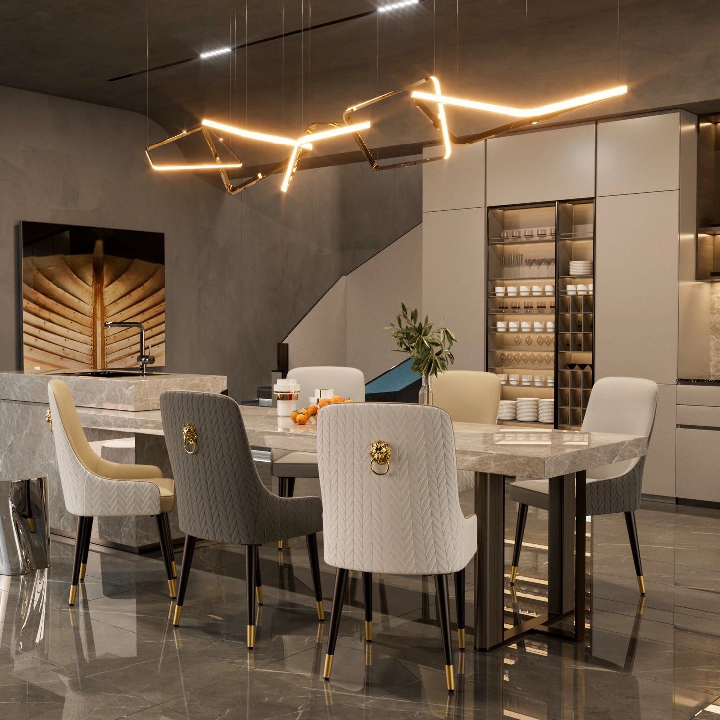 Modern PU Leather Dining Chairs Set Of Two With Metal Legs Tufted Back