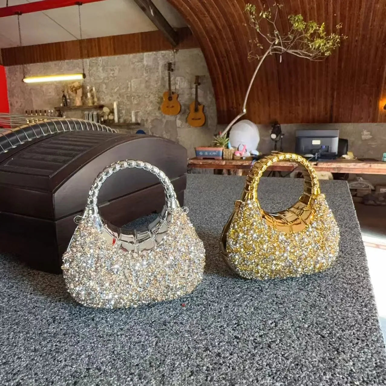 Heart Shaped Sequin Diamond Evening Bag Clutch for Weddings