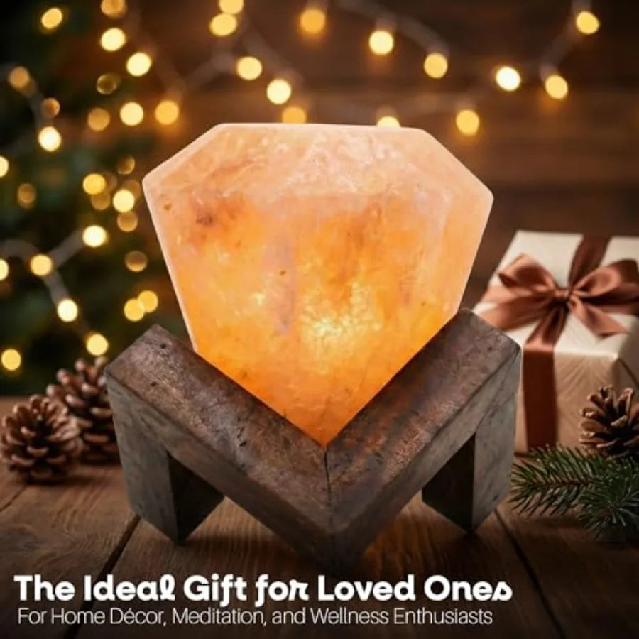 Himalayan Salt Lamp Diamond Shape Hand-Carved Light with Dimmer