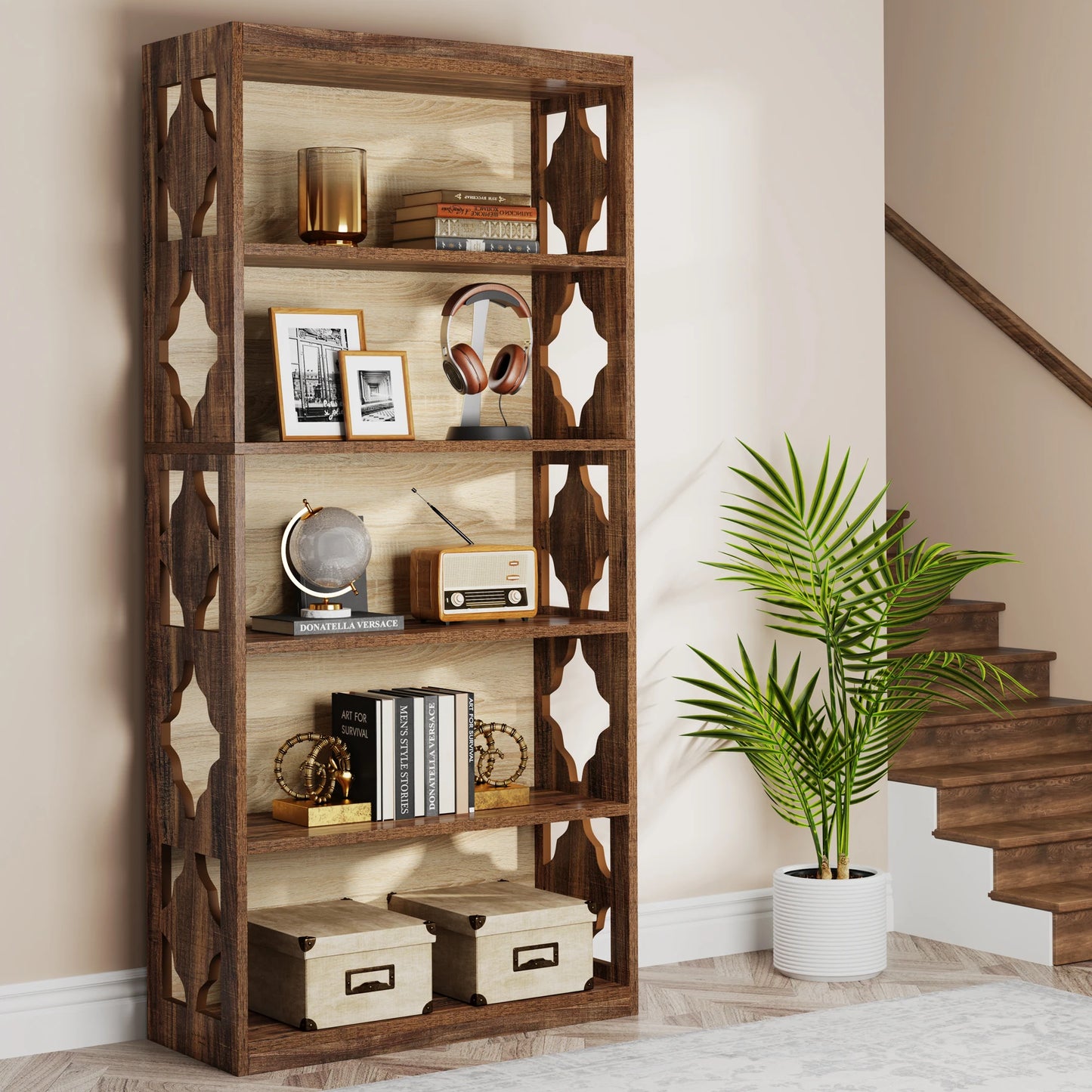 Tribesigns Five Tier Industrial Bookcase, Floor Standing Bookshelves