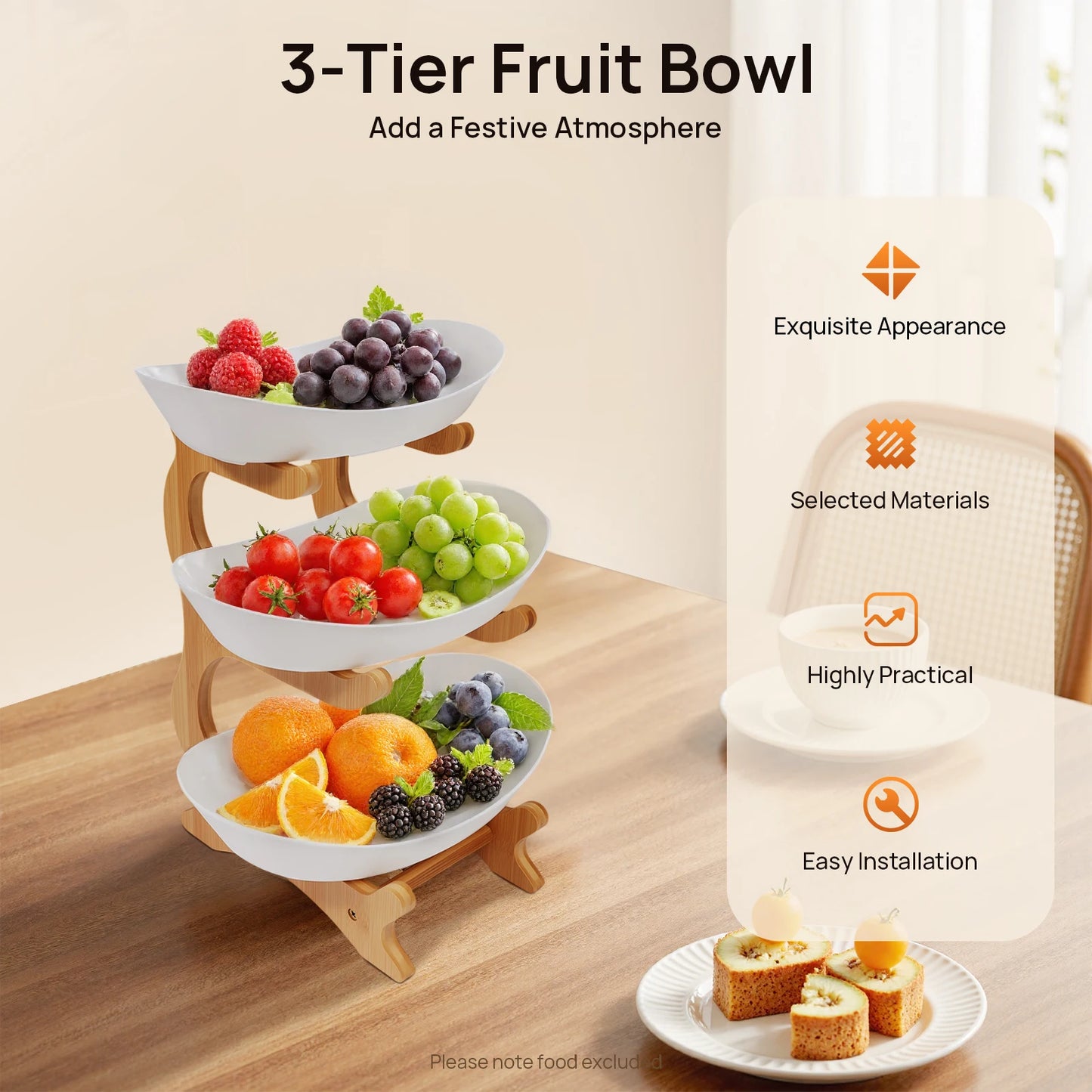 3-Tier Bamboo Stand Fruit Platter For Weddings And Parties