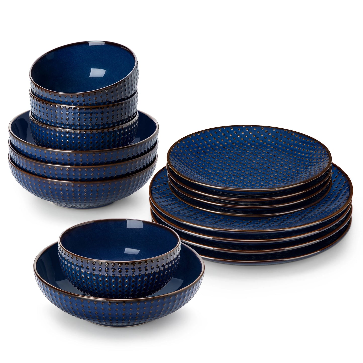 MALACASA Lydia Stoneware Dinner Set Embossed Dinnerware