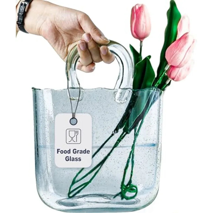 Handmade Glass Purse Vase for Centerpieces and Floral Arrangements