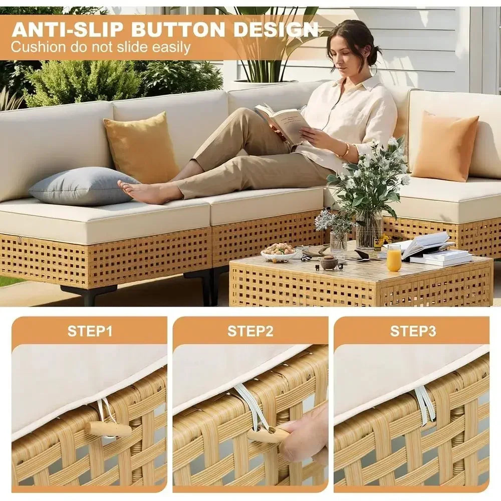 Outdoor Wicker Patio Furniture Set With Cushions Sectional Sofa