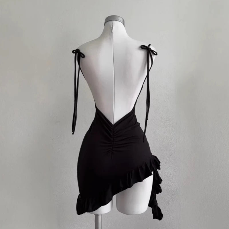 Linglsix Backless Lace Up Bodycon Mini Dress for Women