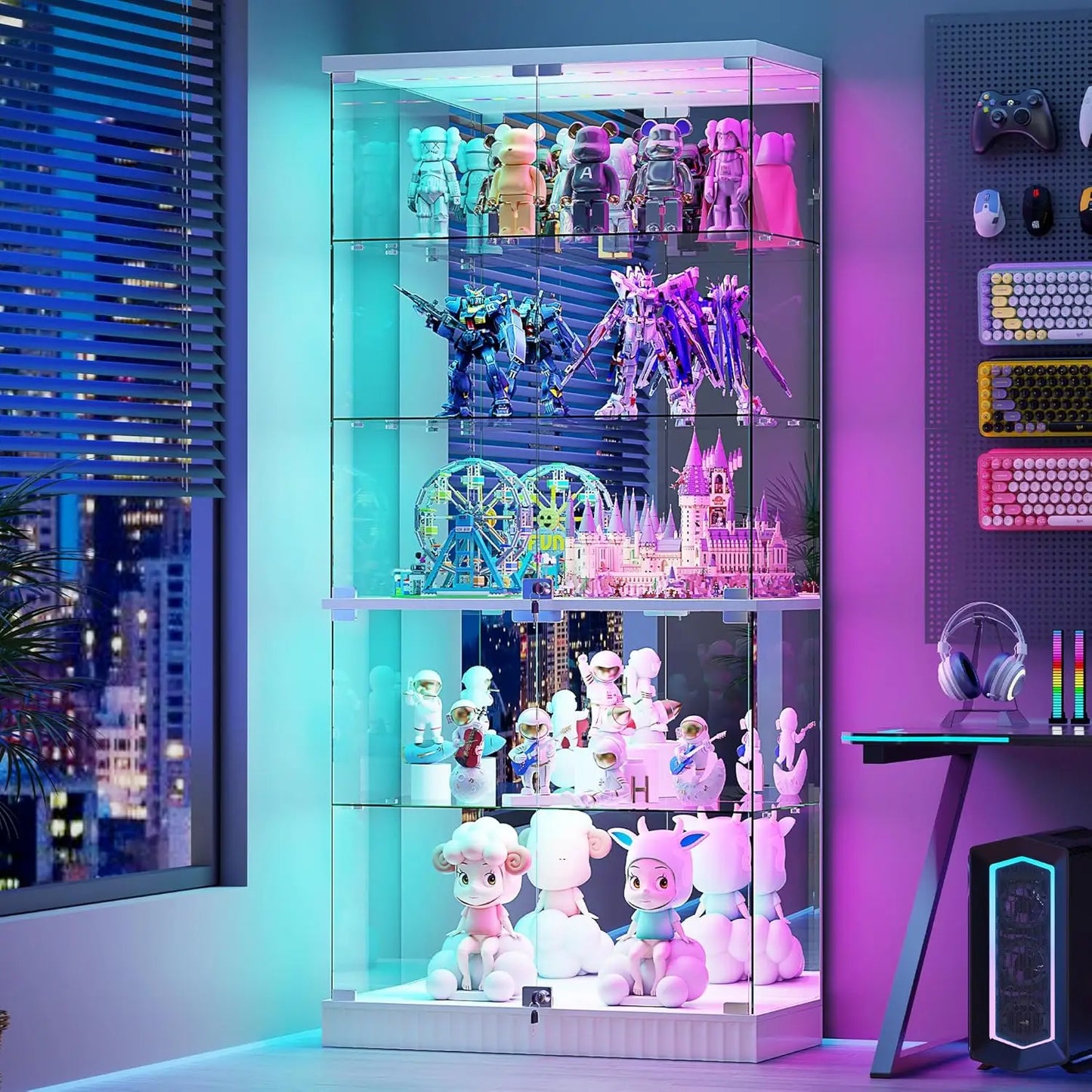 ZHILU Glass Display Cabinet With RGB Lights Curio Showcase