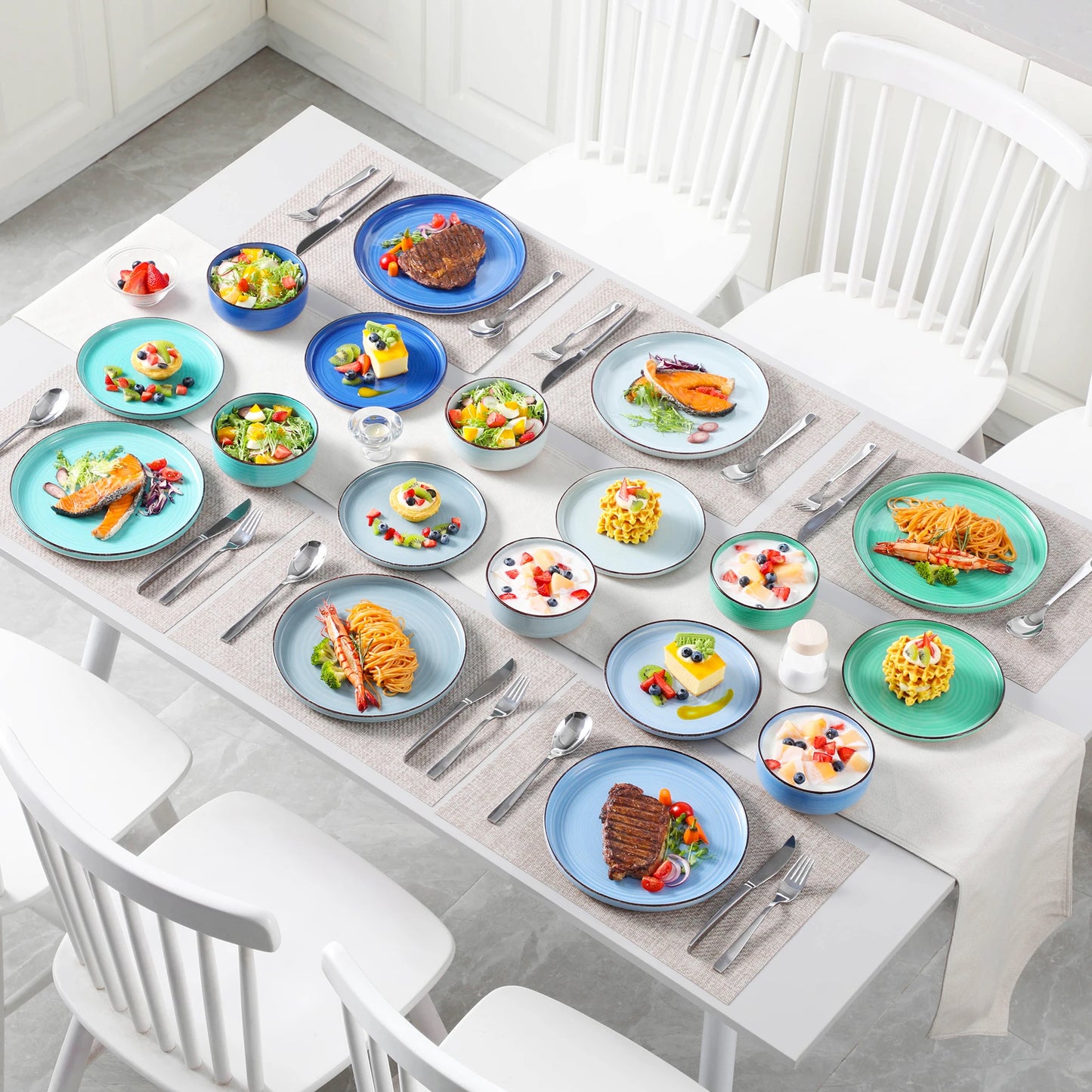 MALACASA Ceramic Dinnerware Set Handpainted Spirals Pattern