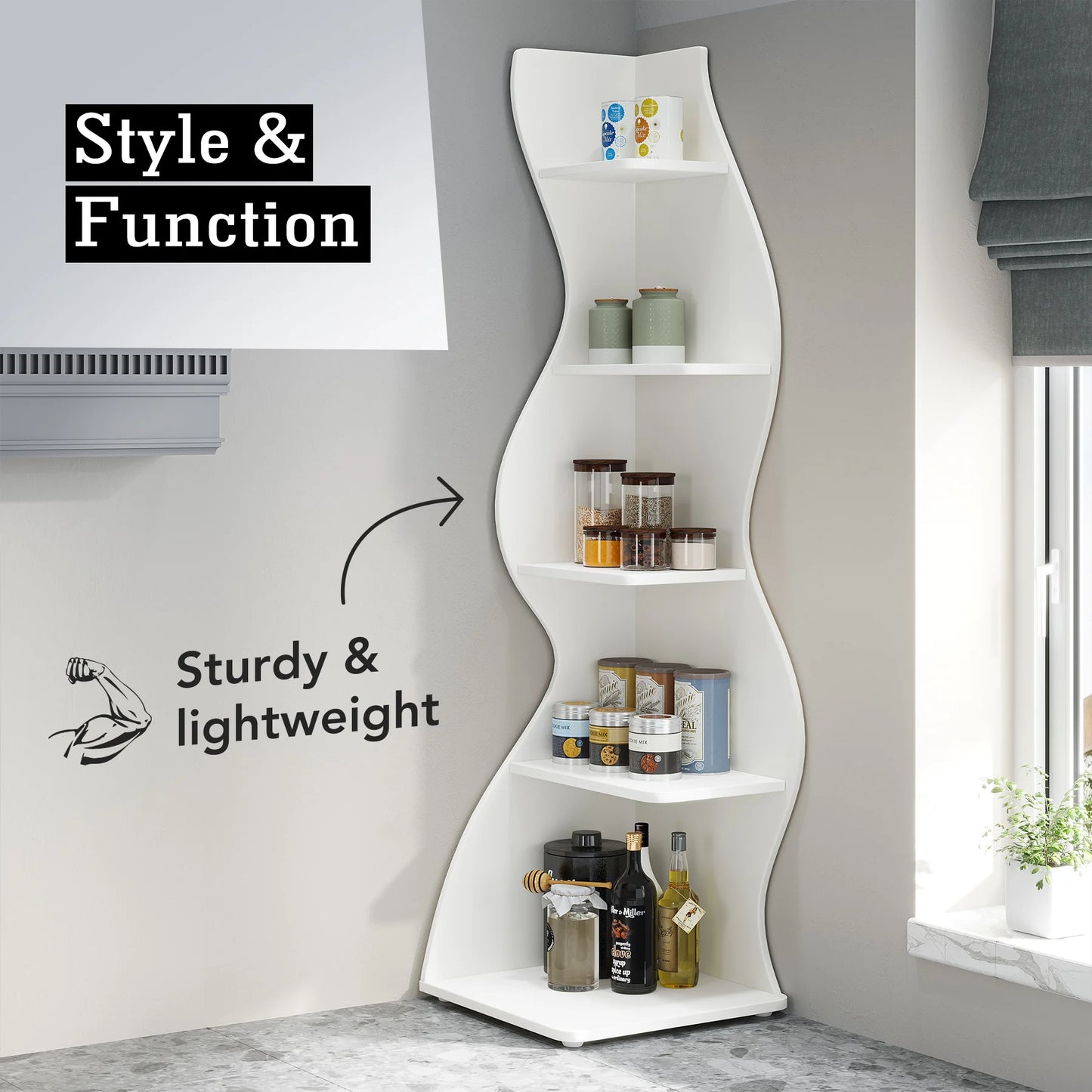 Tribesigns Corner Shelf Five Tier Wall Bookcase And Plant Stand