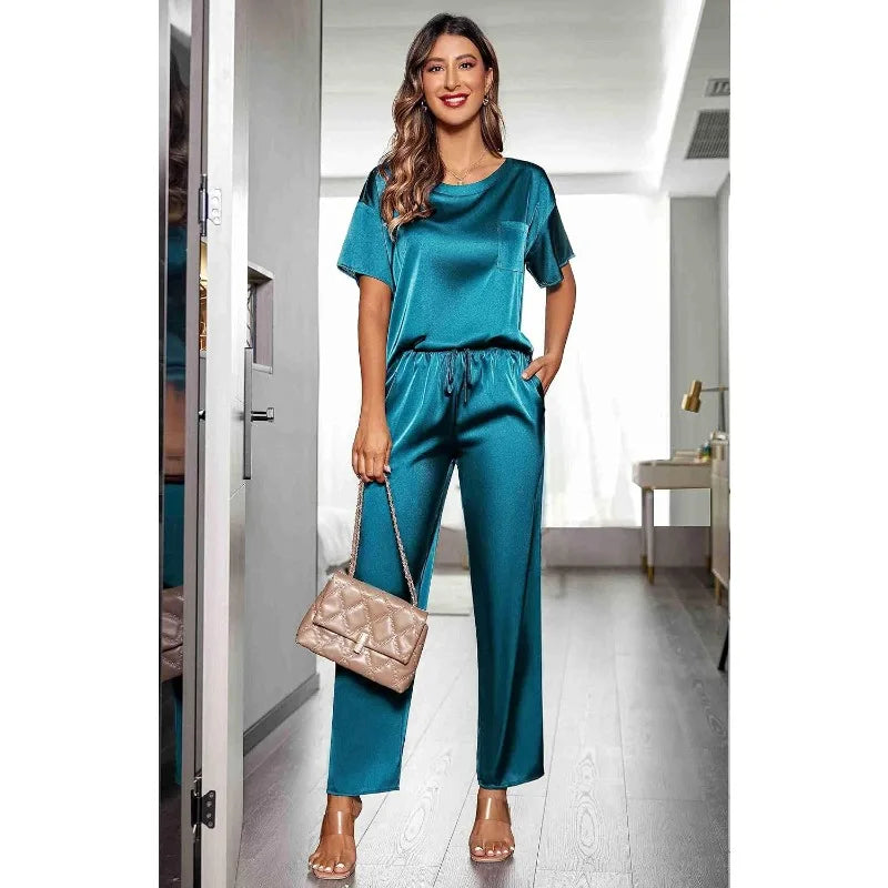 Women's Satin Pajama Set Silky Comfort Sleepwear Soft Loungewear