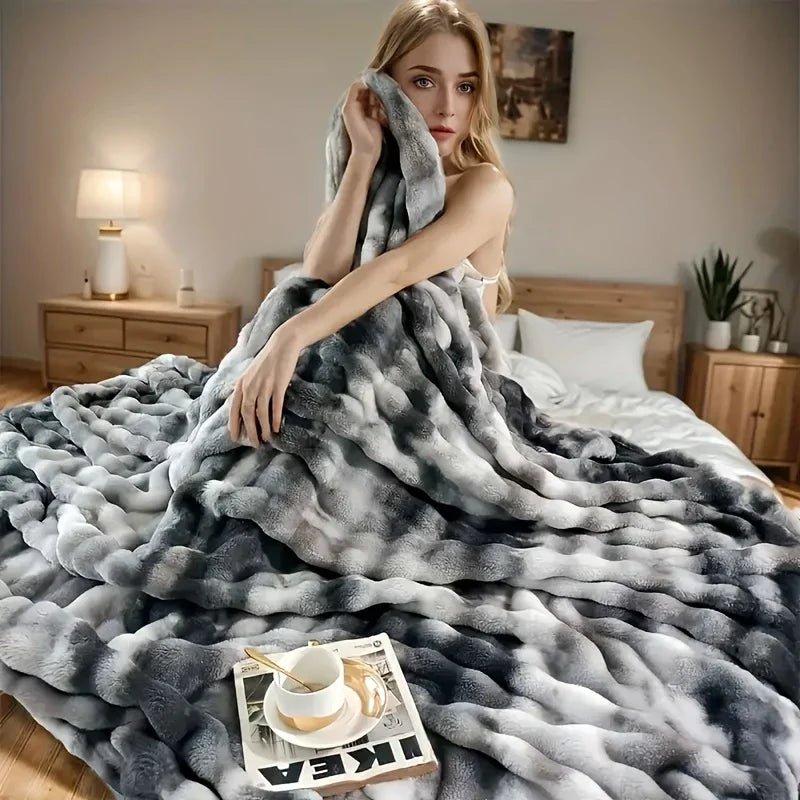 ROSEKINDCN Cozy Faux Rabbit Fleece Blanket Throw
