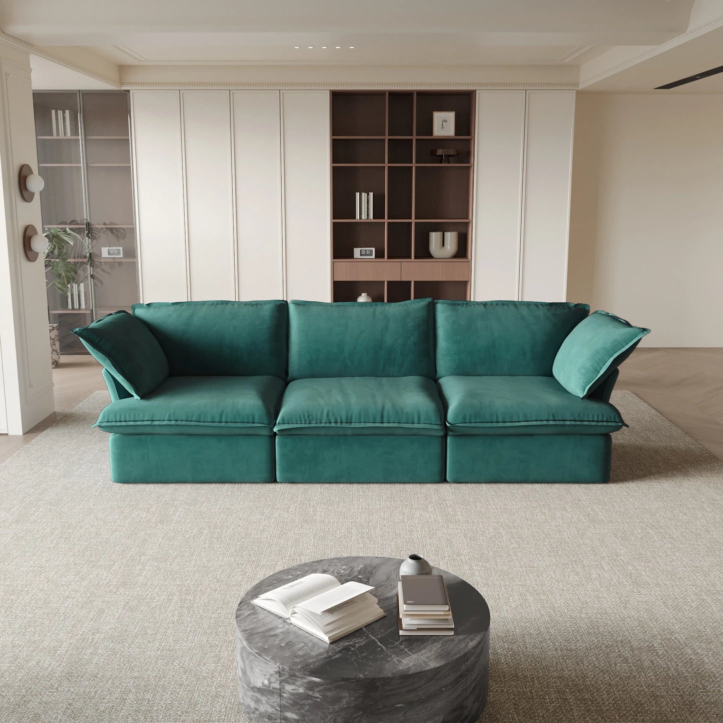 122.82" Velvet Sectional Sofa for Living Room Comfy Convertible  Couches Cushion Covers Removable 2 Corners and an Armless Sofas
