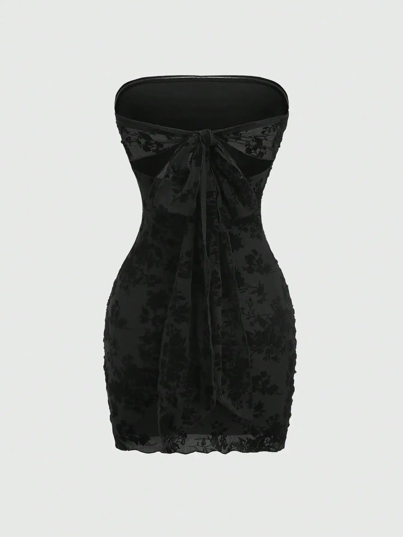 Velvet Floral Print Strapless Ruched Bodycon Mini Dress