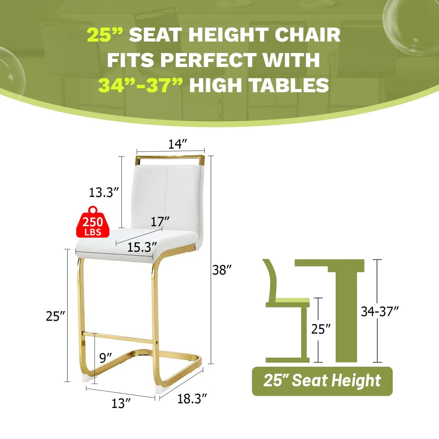 Bar Stools Set of 4,Gold Bar Stools with Back,25" White Island Chairs with Gold Plated Metal Leg,Faux, Customized