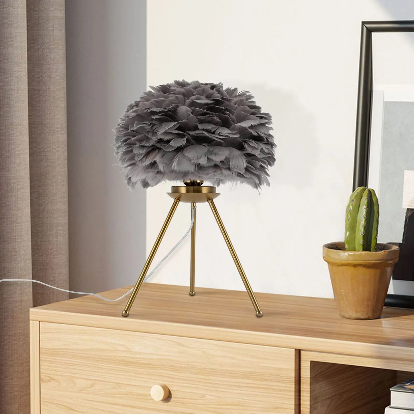 Feather Desk Lamp On Tripod Stand For Study Spaces