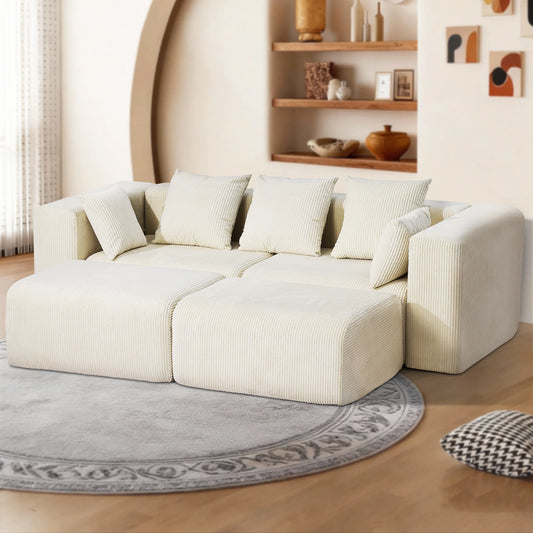 117” Boneless Sofa, Cloud Couch with Deep Seat, Comfy Corduroy Modular Sectional Couch,Memory Foam,No Assembly,For Living Room