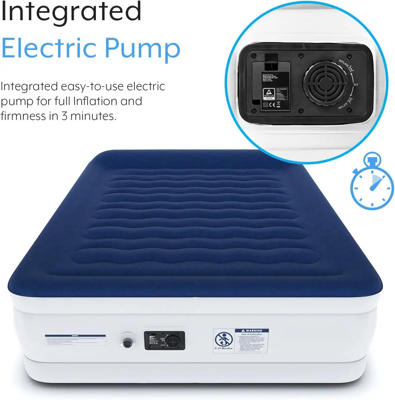 Air Mattress With Built-In Pump, Raised Pillow Support, Durable