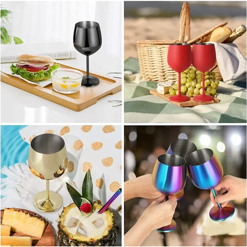Stainless Steel Goblet Wine Glass Unbreakable Bar Glass