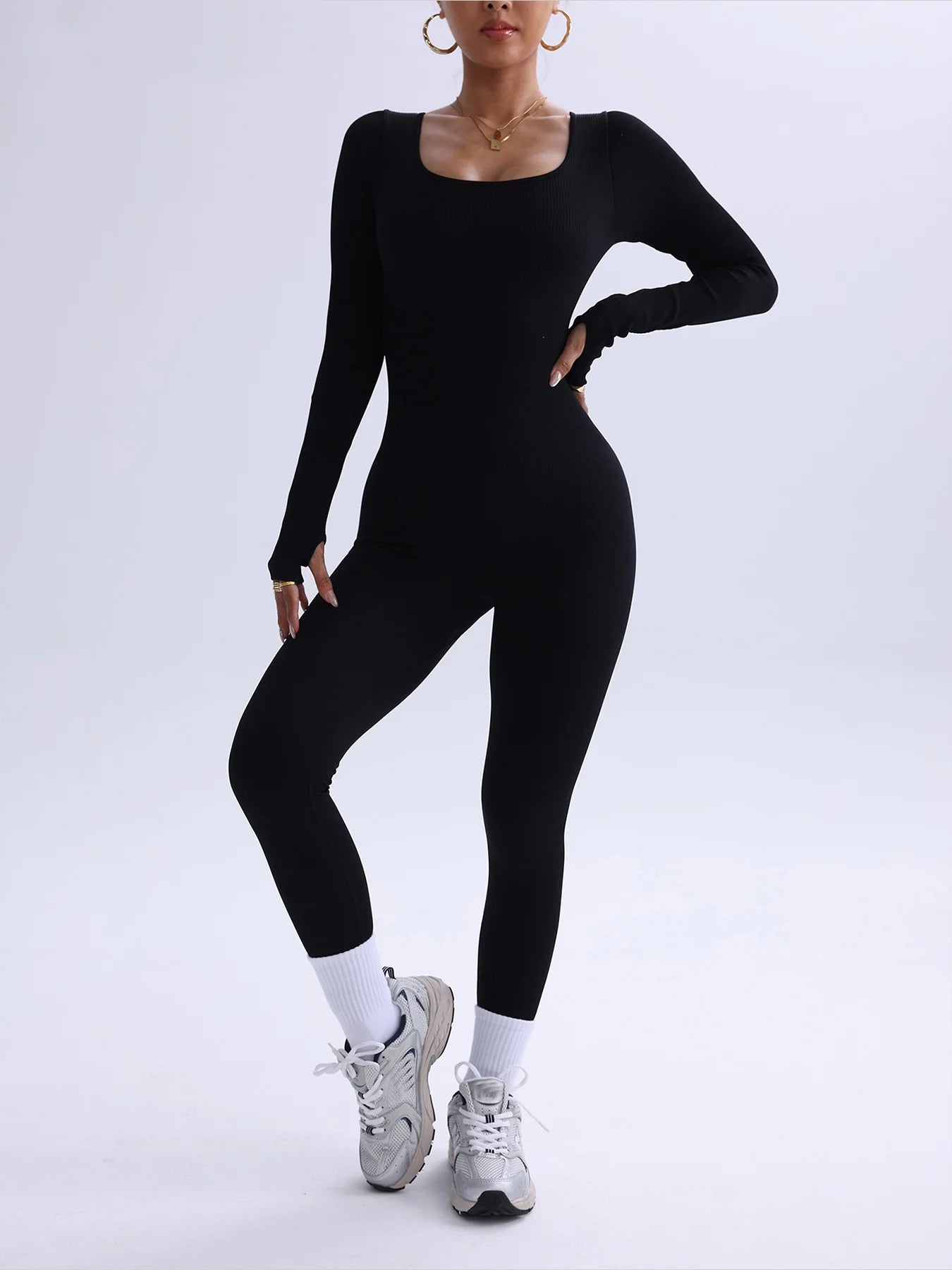 Women's Long-Sleeved One-Piece Yoga Bodysuit Jumpsuit