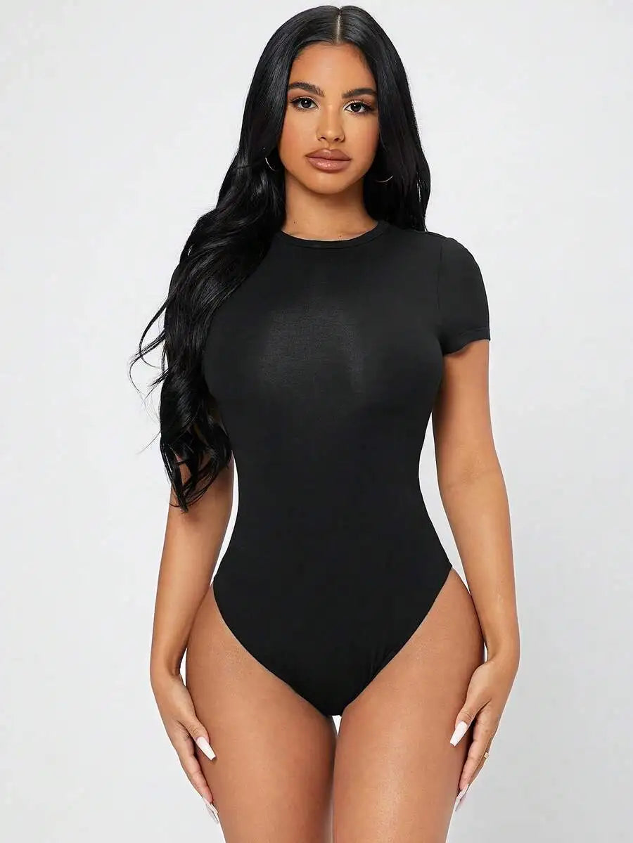 Slim Fit Short Sleeve Bodycon Bodysuit For Women