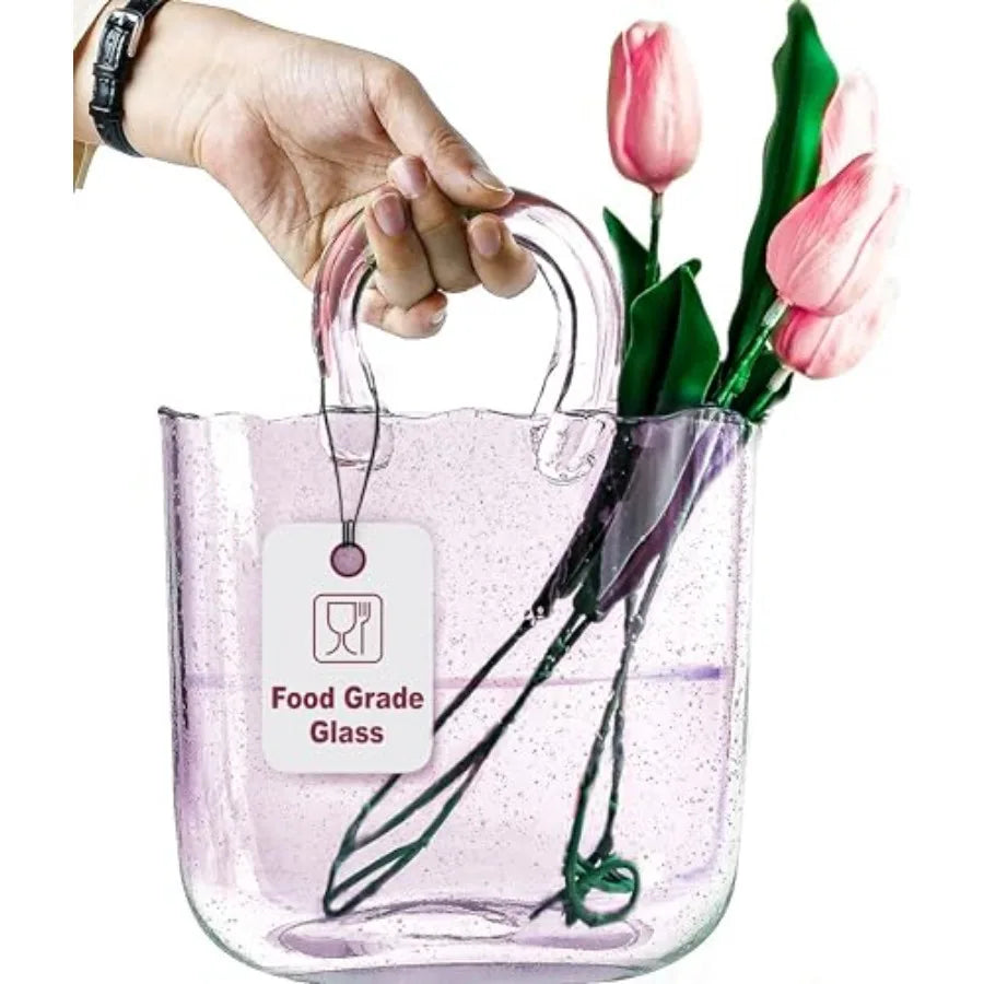 Handmade Glass Purse Vase for Centerpieces and Floral Arrangements