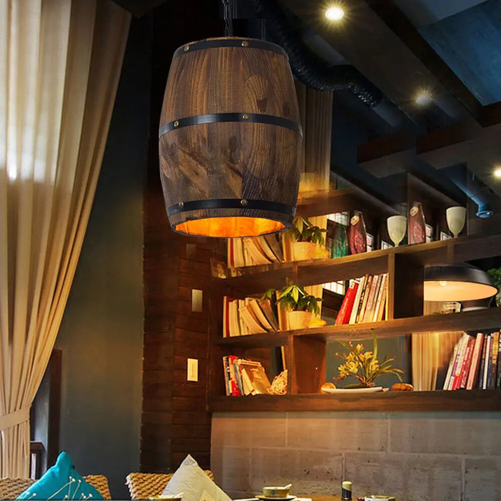 Vintage Old West Wine Barrel Hanging Light For Cafe Bar
