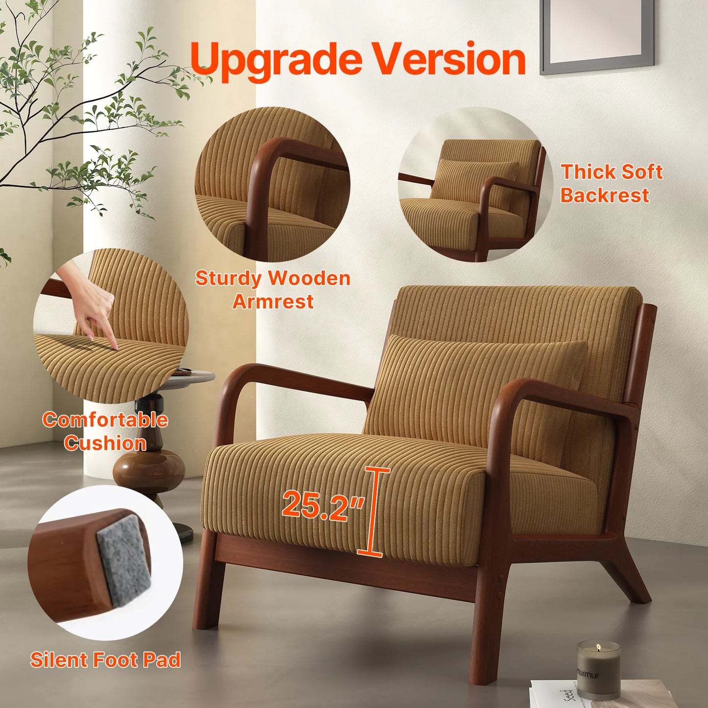QWC Mid Century Modern Accent Chair With Fabric Wood Frame