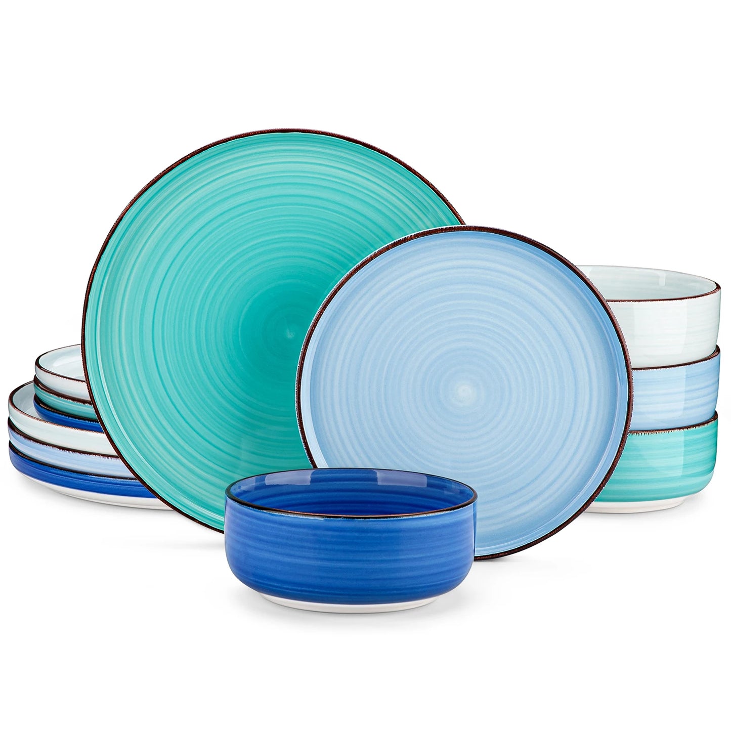 MALACASA Ceramic Dinnerware Set Handpainted Spirals Pattern