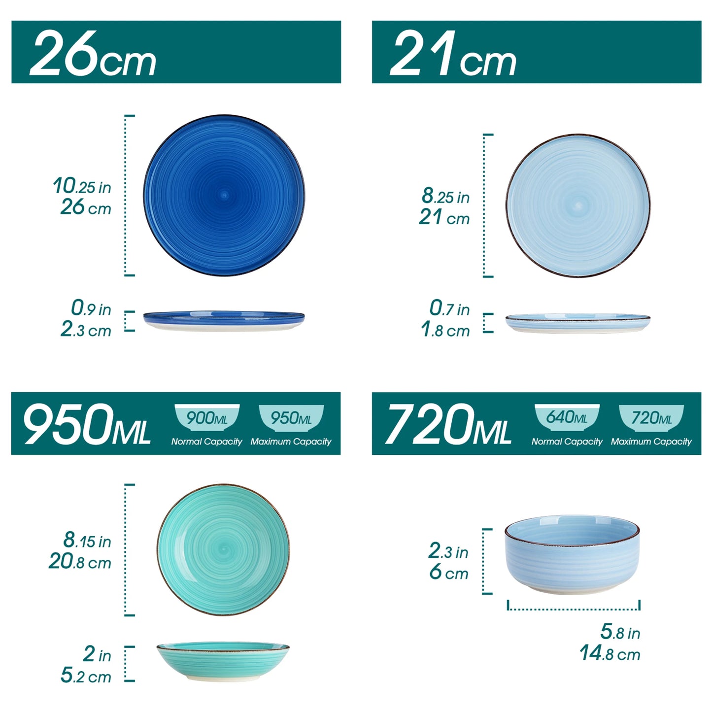 MALACASA Ceramic Dinnerware Set Handpainted Spirals Pattern