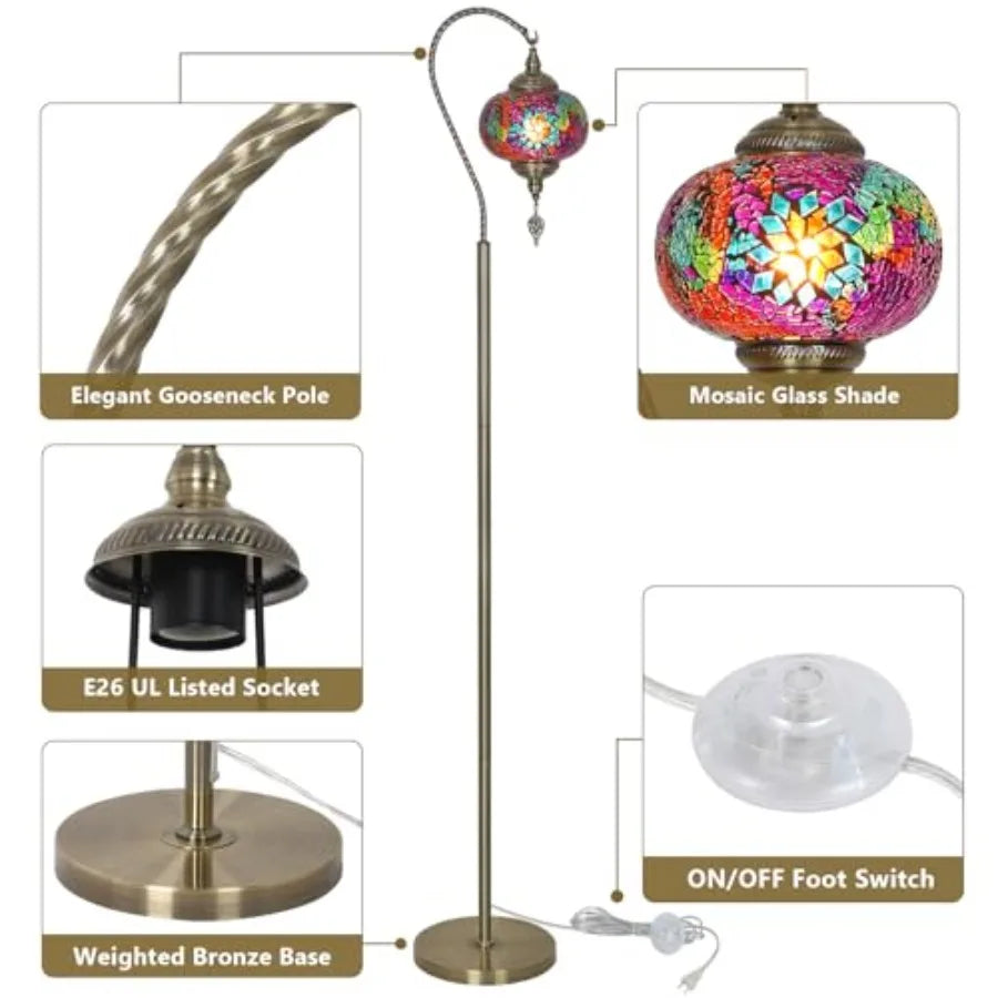 Turkish Moroccan Floor Lamp With Swan Neck Mosaic Shade