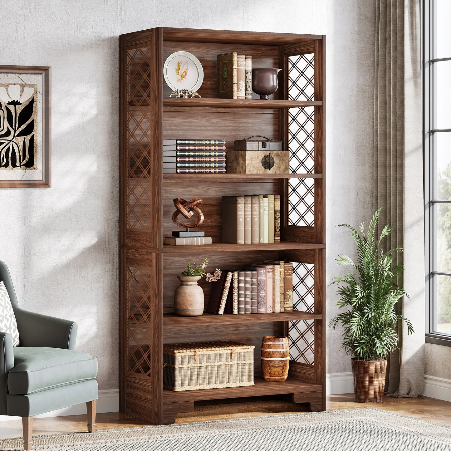 Tribesigns Five Tier Industrial Bookcase, Floor Standing Bookshelves