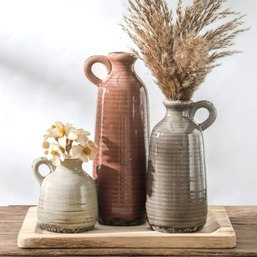 Ceramic Vase Set Of 3 Rustic Neutral Farmhouse Decor