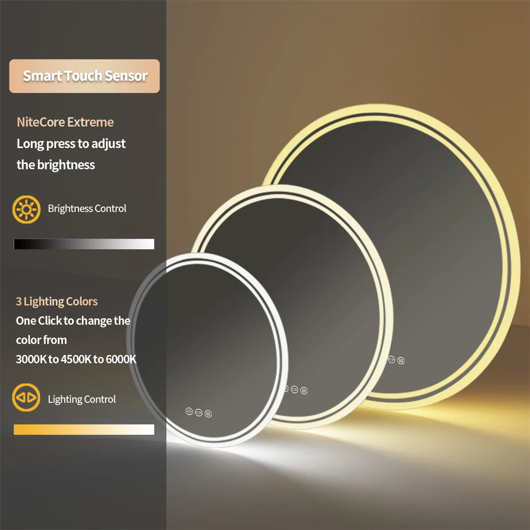 LUVODI Round Bathroom Mirror With Touch Screen LED Anti-Fog