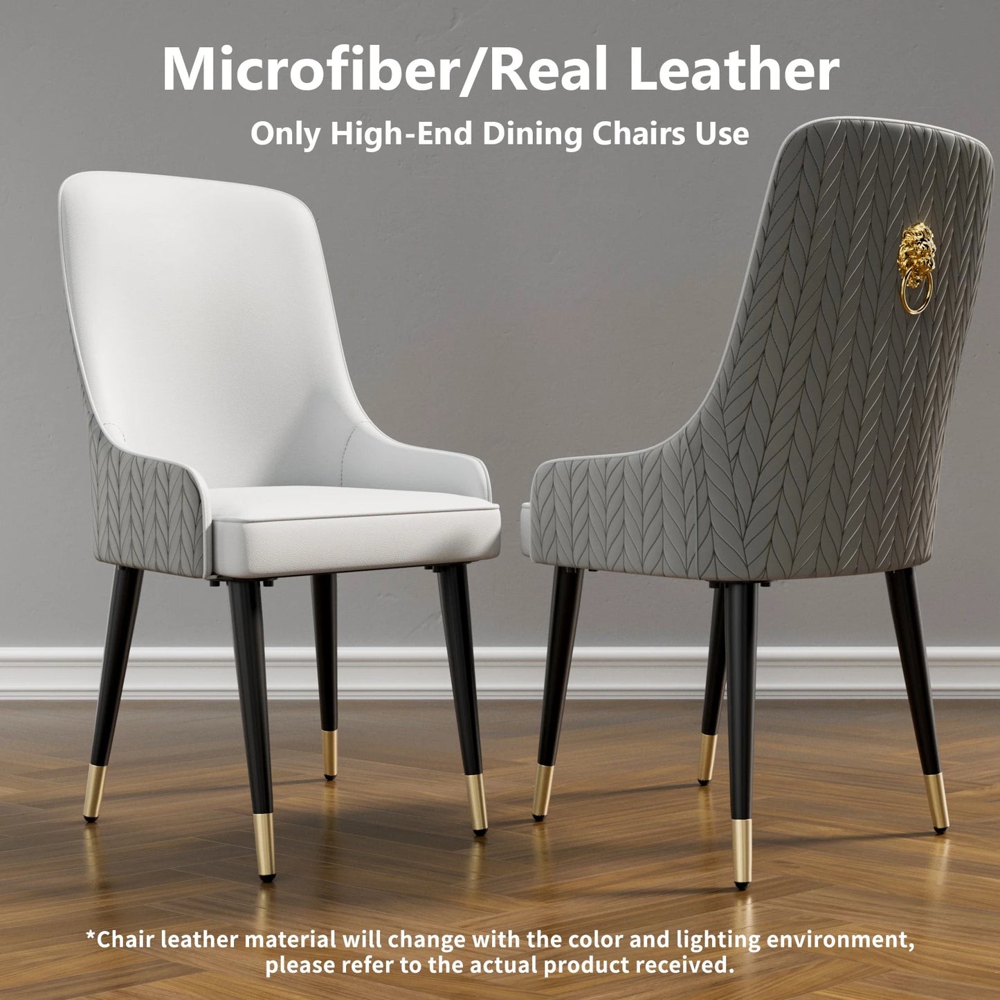 Modern PU Leather Dining Chairs Set Of Two With Metal Legs Tufted Back