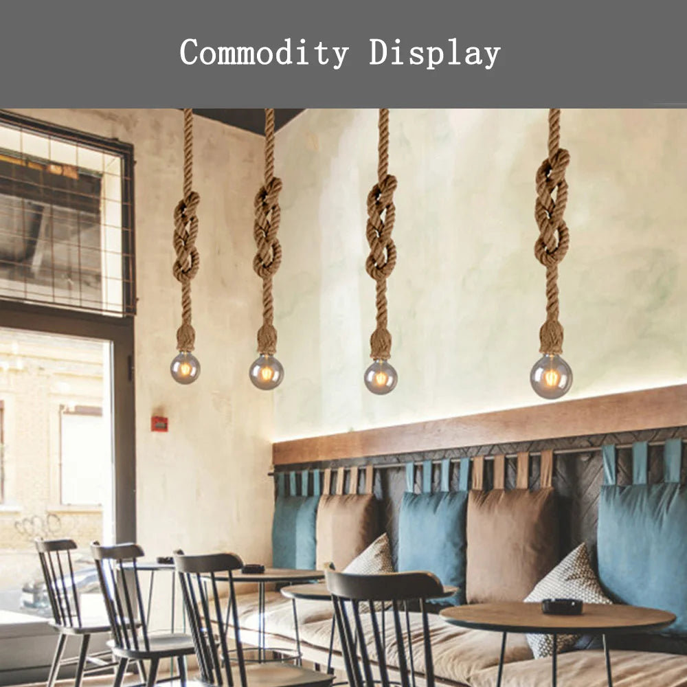 COOINJOY Industrial E27 Hemp Rope Pendant Lights