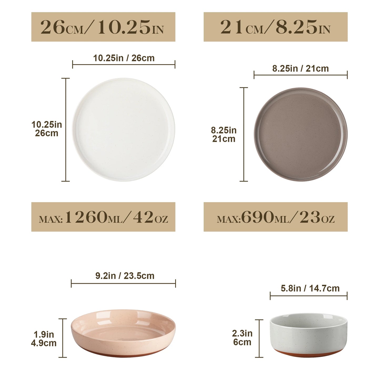 MALACASA Tara Stoneware Dinnerware Set Sesame Layered Glaze