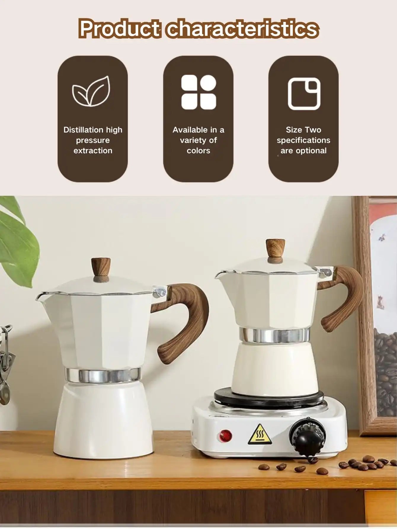 Aluminum Moka Pot Coffee Maker, Stovetop Italian Espresso Style Coffee Percolator with Wooden Handle for Coffee Lovers