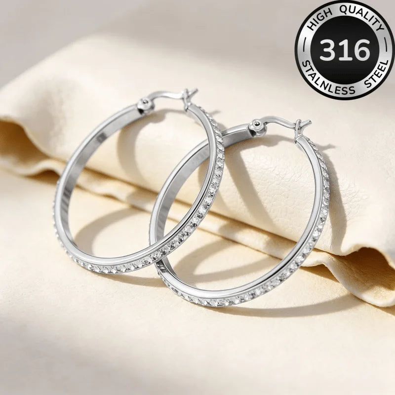 316L Stainless Steel Crystal Hoop Earrings For Women Hypoallergenic Jewelry Gift