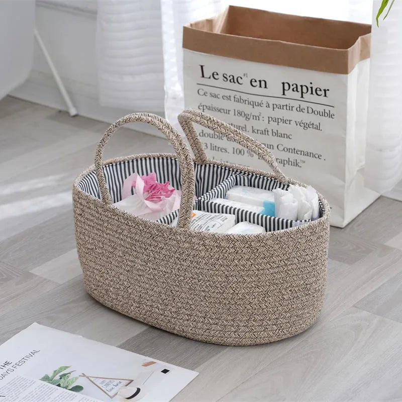 Cotton Rope Woven Storage Basket Diaper Organizer Removable