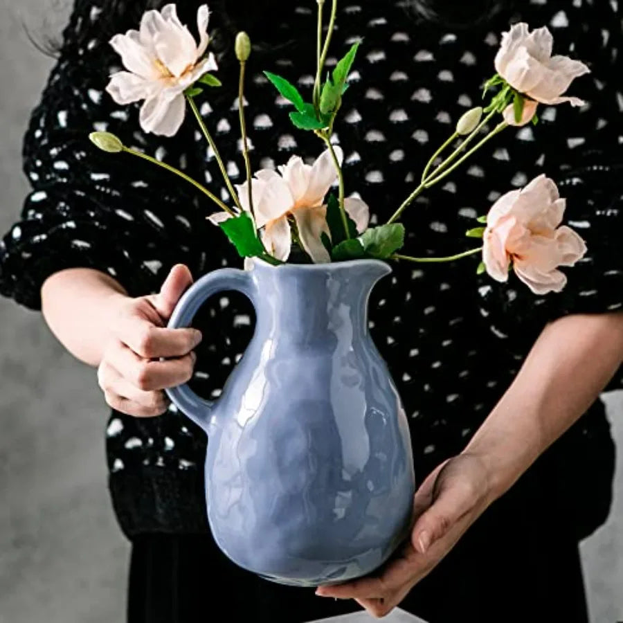 Ceramic Pitcher Vase With Handle For Modern Home Decor Centerpiece
