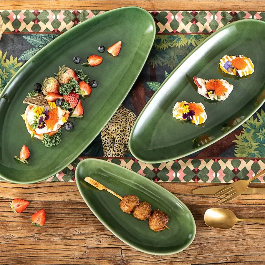 Porcelain Oval Serving Platters Set For Party And BBQ Stackable
